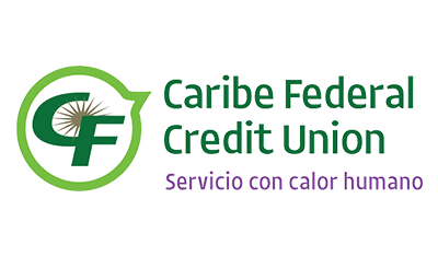 Logo de Caribe Federal Credit Union con eslogan “Servicio con calor humano”